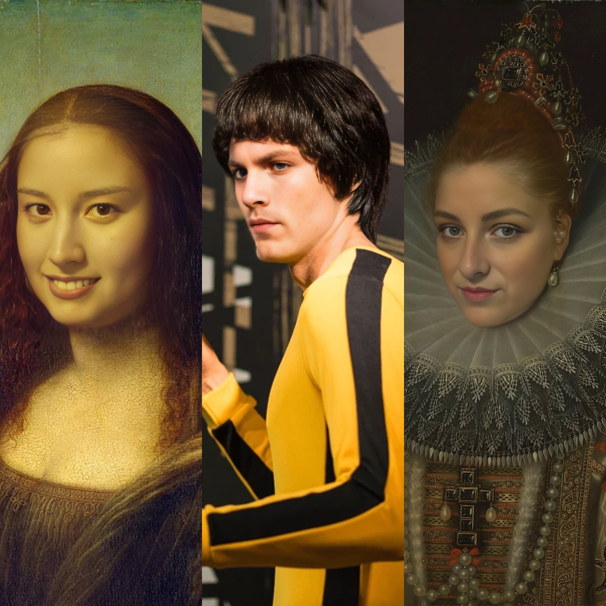 AI-generated face swap images of art, movies, and celebs, made online.