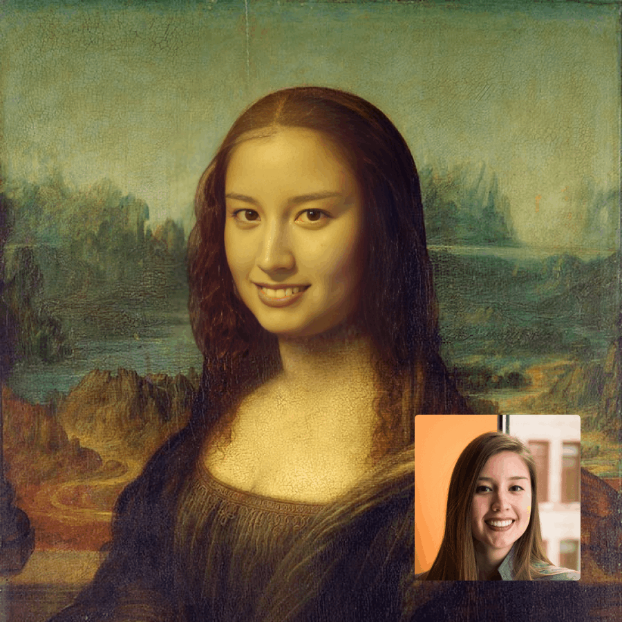 A digital face-swap of Mona Lisa using an AI tool, blending modern tech with classic art.