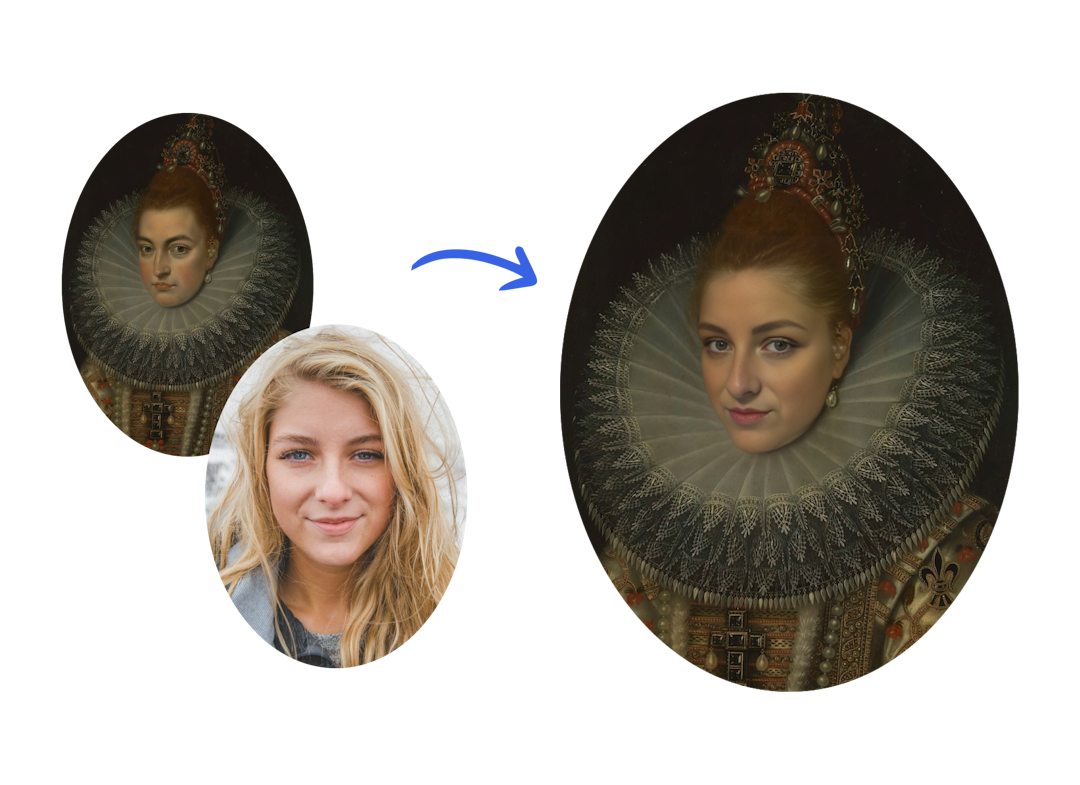 AI-generated photo mashup of a fancy court lady from the olden days.